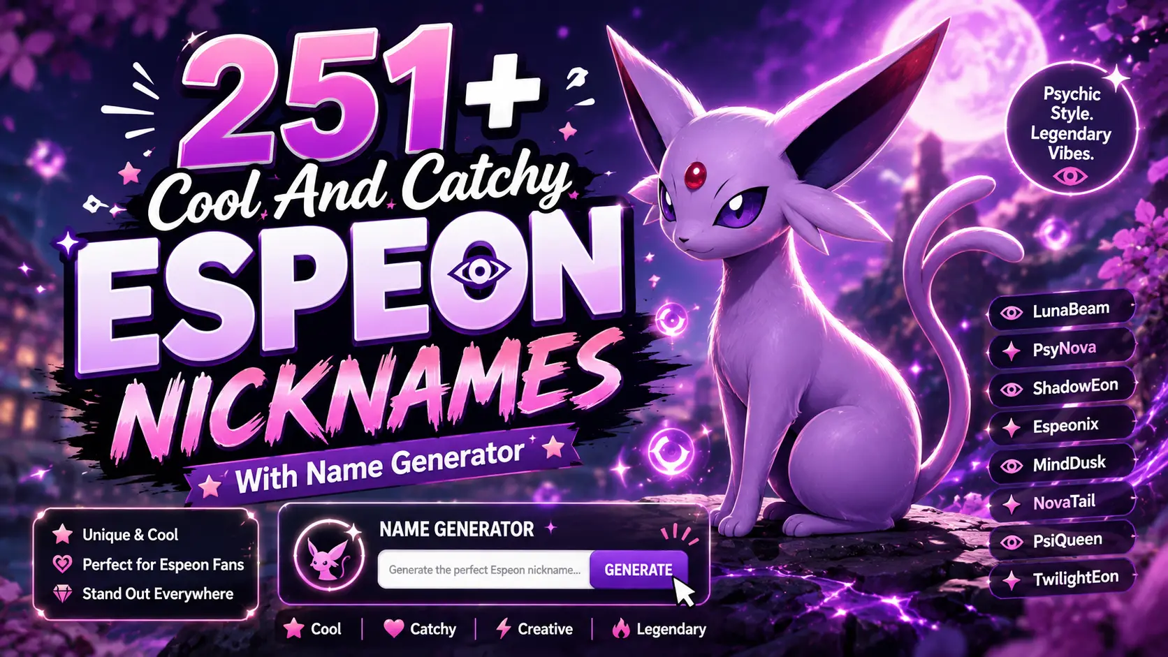 Cool And Catchy Espeon Nicknames With Name Generator